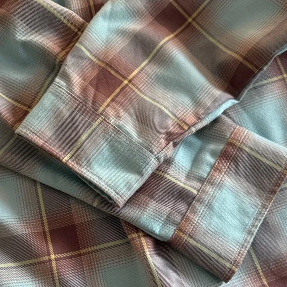 DIXXON *13th Street* button-up teal & brown long-sleeve plaid front pocket shirt - Picture 11 of 12